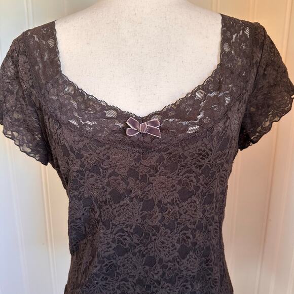 Vintage 90s/Y2K Brown Lace Top L - Picture 3 of 6